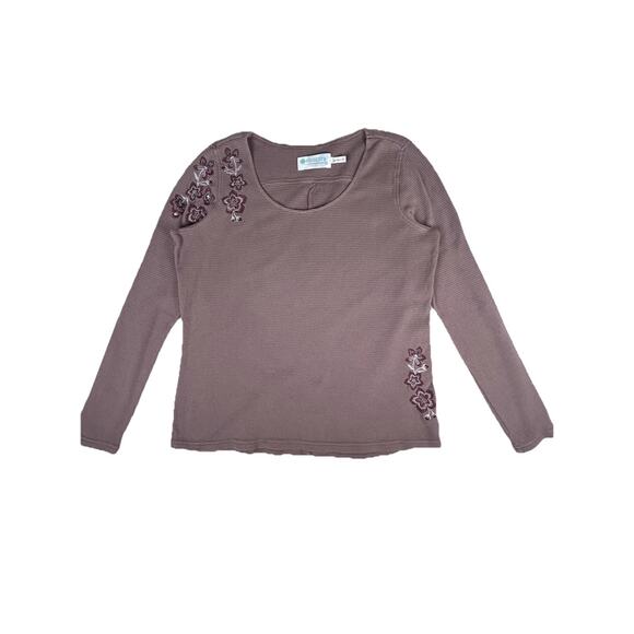 Aventura Tops - Aventura Organic Cotton embroidered mocha brown pullover waffle knit top Sz M